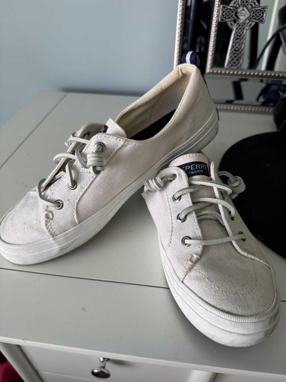 Sperry Cream Canvas Slip-On Sneakers with Elastic Laces